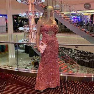 Light Pink Sequin Long Ballgown Floor Length Dress W See through Panel